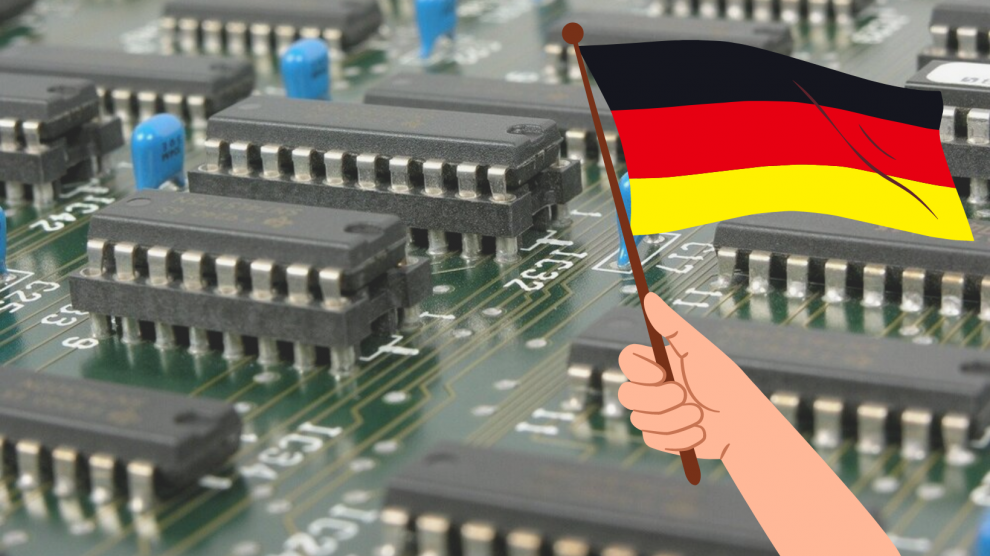 Hand holding a German flag over a circuit board, depicting the advanced technology powering Germany's best hosting services. This represents the strength and reliability of German engineering in the web hosting industry, highlighting Germany's commitment to providing cutting-edge technology and robust infrastructure for superior website performance. Essential for businesses seeking the best hosting solutions in Deutschland.