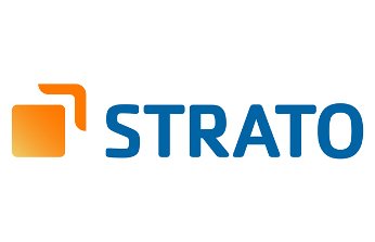 Logo von Strato, einem führenden Webhosting-Anbieter für WordPress-Seiten, symbolisiert durch das charakteristische orange Quadrat und den blauen Schriftzug.