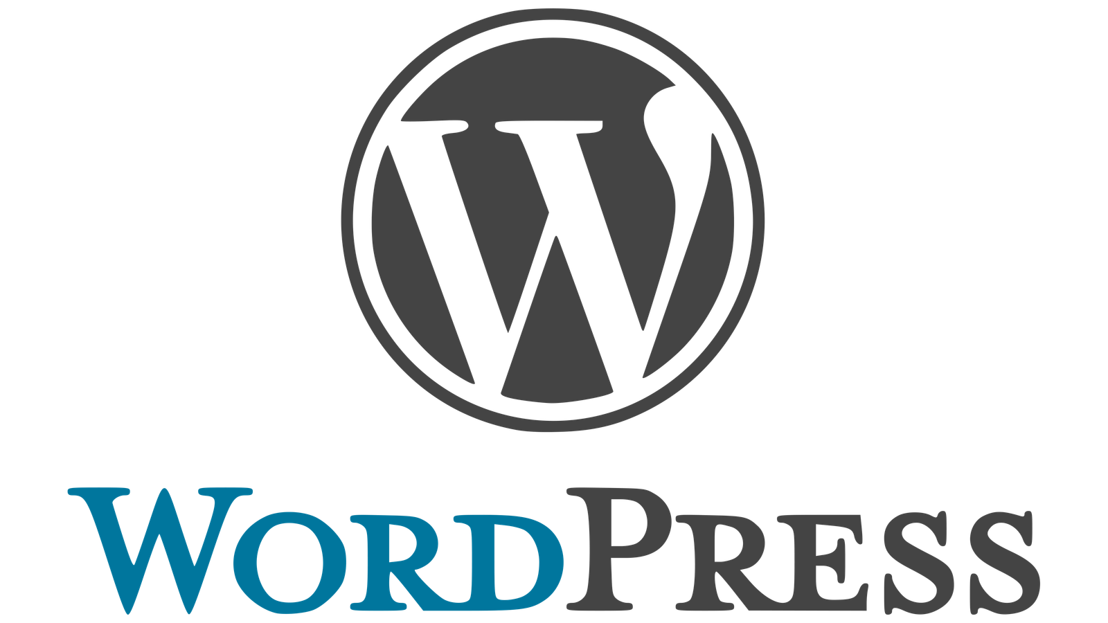 Das offizielle WordPress-Logo mit einem eleganten, schwarz-weißen 'W' in einem Kreis und dem vollständigen Wort 'WordPress' darunter in einer modernen serifenlosen Schriftart. Dieses Bild symbolisiert WordPress als das führende Content-Management-System für die Erstellung von Websites, bekannt für seine Flexibilität, Benutzerfreundlichkeit und starke Community-Unterstützung. Unverzichtbar für Webmaster und Unternehmen, die mit WordPress-Hosting-Diensten eine professionelle Webpräsenz aufbauen und pflegen möchten.